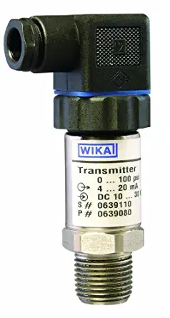WIKA 8642885 General Purpose Pressure Transmitter, 4 - 20mA 2-Wire Signal Output, Stainless Steel Wetted Parts, 0-10 psi Range, 0.25% Accuracy, 1/2" Male NPT Connection