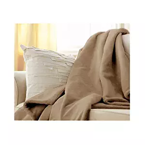 Sunbeam Microplush Throw Camelot Cuddler Heated Electric Warming Blanket with 3 Heat Settings Controller - Mushroom Beige