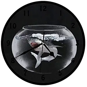 47BuyZHJX Bottle Shark-Decorative 12 inchs Round Wall Clock,Silent Non Ticking Quartz Battery Operated Black Wall Clock for Home/Office/School.