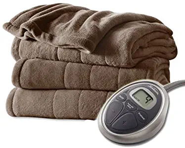 Sunbeam Channeled Velvet Plush Electric Heated Blanket Full Cocoa