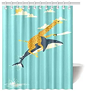 BdhBHDuio Giraffe Riding Shark Curtain Shower Curtain Home Decoration Children's Curtain Waterproof 70.870.8in Send 12 Hooks