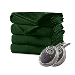 Sunbeam Velvet Plush Heated King Blanket with 20 Heat Settings, Dual Digital Controllers, Auto-Off and 5 Yr Warranty - Ivy Green