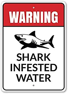 in the Ivy Warning: Shark Infested Water, Warning Sign, No Swimming Sign, Safety Beach Sign Decorative Metal Signs Tin Art Wall Decor