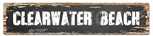 CLEARWATER BEACH Plate Sign Vintage Rustic Street Sign Plate Beach Bar Pub Cafe Restaurant shop Home Room Wall Door Decor sign Digital Printed