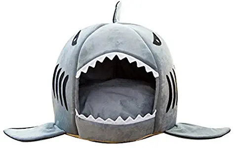 Easy Store Dog Cat Shark Bed – Soft Dog Cat Puppy House for Small Medium Dogs – Washable Dog Cat Pet Cave with Removable Cushion and Waterproof Bottom