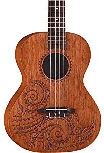 Luna Tattoo Mahogany Tenor Ukulele with Gig Bag, Satin Natural