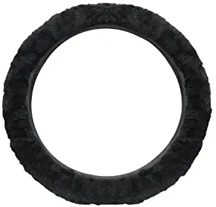 Cutequeen Trading Sheepskin Stretch-On Steering Wheel Cover Black