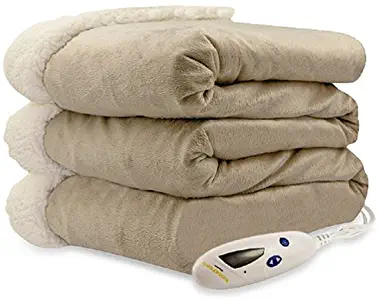 Pure Warmth Micro Mink Sherpa Electric Heated Throw Blanket Taupe