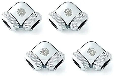 Bitspower Dual Enhance Multi-Link Adapter Fitting for 12mm OD Rigid Tubing, 90° Angle (for Use with Bitspower Rigid Tubing Only), Silver Shining, 4-Pack
