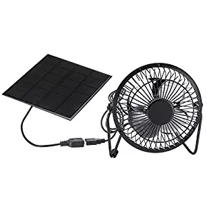 TOOGOO 4 Inch Cooling Ventilation Fan USB Solar Powered Panel Iron Fan For Home Office Outdoor Traveling Fishing