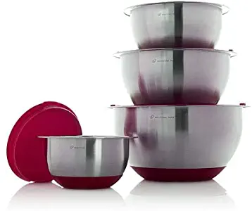 Wolfgang Puck Stainless Steel 8PC Mixing Bowl Set with Lids - Red