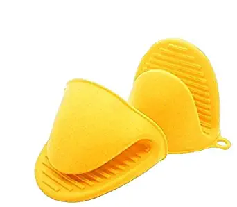 Yellow Mini Oven Mitts 1 Pair (2pcs), Heat Resistant Pinch Mitt Gloves Potholder for Kitchen Cooking & Baking - Food-Grade Silicone