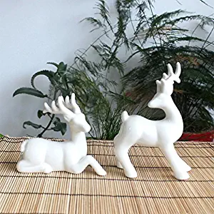 Toonol 2pcs Abstract Art European American White Ceramic Deer Creative Small Decor Ornament (#4)