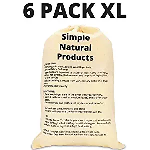 Simple Natural Products Wool Dryer Balls Handmade (6 XL Pack) Natural Fabric Softener Reusable and Eco Friendly 3000 Cycle Rating