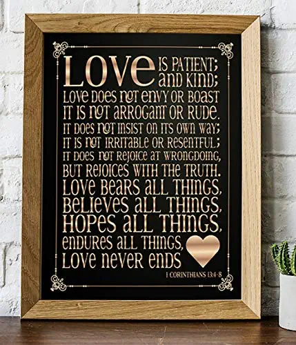 1 Corinthians 13:4–8."Love is Patient & Kind"- Christian Wall Decor- 8x10" - Scripture Wall Art Typography Print- Ready to Frame. Home Décor, Wedding Décor- Perfect Wedding & Anniversary Gift!