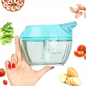 Manual Food Chopper For Vegetable Fruits Nuts Onions Chopper,Winnes Hand Pull Mincer Blender Mixer Food processor 3-In-1 Garlic Crusher Pepper Ginger Fruit puree, Meat puree (Blue)