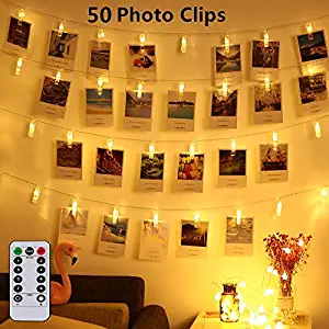 LED Photo Clips Remote String Lights, Magnoloran 50 LED Battery Powered Fairy Twinkle Lights, Wedding Party Home Decor Lights for Hanging Photos, Cards and Artwork (16.4ft, Warm White)