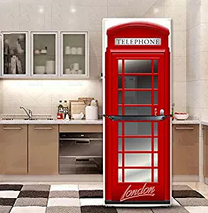 yazi Customized Door Fridge Sticker Closet Cover DIY Self Adhesive Removable Waterproof Vinyl Sticker for Refrigerator Covering Full Door Wall Decal Hallway Mural 23x70 Inch British Telephone Box