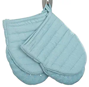 Gourmet Essentials Mini Oven Mitts | Heat Resistant Kitchen Gloves to Protect Hands & Surfaces | Non-Slip Silicone Grip & Hanging Loop | 2 Pack | Blue