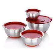 Wolfgang Puck Stainless Steel 8-Piece Mixing Bowl Set with Lids - Red