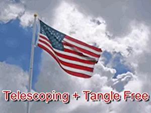 21 FT Heavy Duty Tapered Telescoping Silver Aluminum Tangle Free No Furl Residential Flagpole WindStrong® 2.5 Inch Butt MADE IN THE USA 5 YR WARRANTY & 3x5 US Nylon Flag By Valley Forge