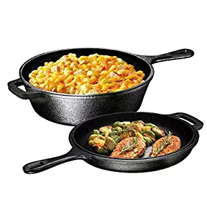 Ultimate Pre-Seasoned 2-In-1 Cast Iron Multi-Cooker By Bruntmor – Heavy Duty 3 Quart Skillet and Lid Set, Versatile Healthy Design, Non-Stick Kitchen Cookware, Use As Dutch Oven Frying Pan