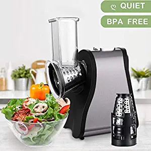 Professional Salad Maker Electric Slicer/Shredder with One-Touch Control and 4 Free Attachments for fruits, vegetables, and cheeses (Black&Silver)