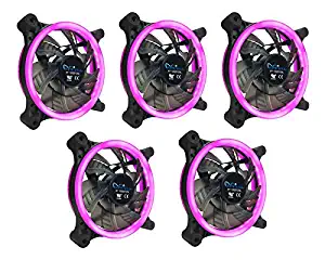 APEVIA 512L-CPK 120mm Silent Dual Rings Pink LED Fan with 32 x LEDs & 8 x Anti-Vibration Rubber Pads (5 Pk)