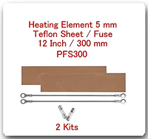 (2 Kits) Replacement Elements for Impulse Sealer PFS-300 12"(2 Heating Elements 5MM+2 Teflon Sheets+ 2 Fuses)