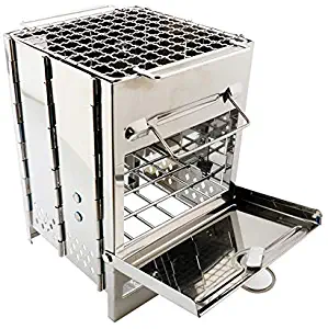 ALpha B Potable Outdoor Camping Wood Stove Picnic BBQ Grill Stainless Steel, Antique Cast Iron - BBQ Grill Charcoal, Hq Issue Wood Stove, Wood Fired Cook Stove, Camp Burner, Camping Ovens