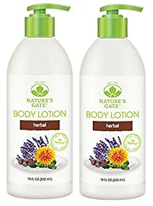 Nature's Gate Herbal Lotion (Pack of 2) With Jojoba Seed Oil, Sunflower Seed Oil, Shea Butter and Cucumber Fruit Extract, 18 fl. oz. Each