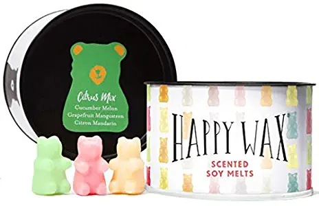Happy Wax Citrus Mix, Scented Soy Wax Melts - Bear Shapes Perfect for Mixing Melts in Your Warmer! 3.6 Oz Classic Tin (Grapefruit Mangosteen, Cucumber Melon, Citron Mandarin)