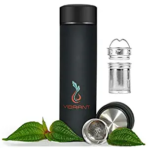 Vibrant All in ONE Travel Mug - Tea Infuser Bottle - Insulated HOT Coffee Thermos - Cold Fruit Infused Water Flask - Food Grade Leak Proof Tumbler Double Wall Stainless Steel 16.9 oz