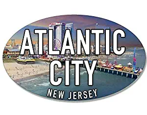 MAGNET 3x5 inch Oval Atlantic City Sticker (New Jersey nj Beach sea Coast Coastal Logo) Magnetic vinyl bumper sticker sticks to any metal fridge, car, signs