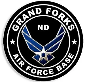 MAGNET 4x4 inch Round Grand Forks Air Force Base Sticker (North Dakota Military USAF) Magnetic vinyl bumper sticker sticks to any metal fridge, car, signs