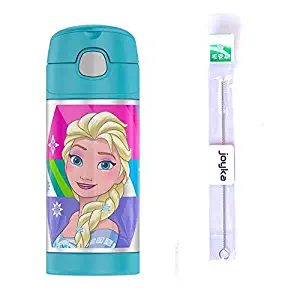 ShopexZone Frozen Thermos Kids Water Bottle and Joyka Straw Cleaner Bundle, 12 OZ, Insulated Stainless Steel Bottle with Straw, Great for Lunch and Back to School