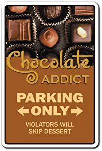 CHOCOLATE ADDICT Sign chocoholic candy lover bars maker store kisses M&M | Indoor/Outdoor | 20" Tall Plastic Sign