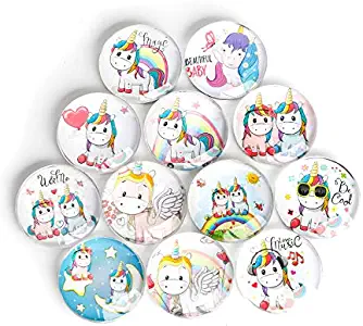 Cute Unicorn Refrigerator Magnet Party Set of 12 Pack 3D Round Face For Silver Fridge Office Dry Erase Board Stainless Steel Door Freezer Whiteboard Cabinet Magnetic Great Fun for Adult Girl Boy Kid