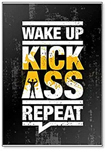 Wake Up. Kick Ass. Repeat. Fitness Gym Sport Workout Motivation Quote Fridge Magnet