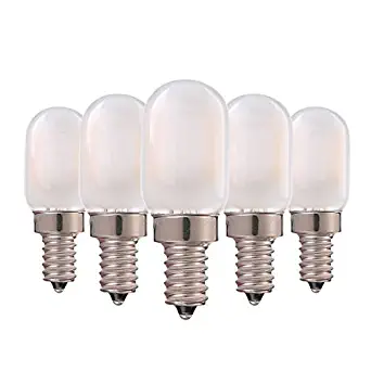 Vintage Tubular LED Light Bulb,Genixgreen 1W E12 T22 LED Filament Candelabra Bulbs Refrigerator Light Bulb with Frosted Glass Cover Warm White 2700K 8 Watt Equivalent Non Dimmable-5 Pack