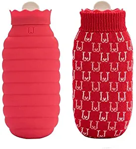 Red Silicone Beehive Hot-Water-Bottle Knitted Cover - Anti-scalding (Red Large 620 ml)