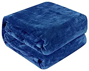 Luxury Collection Microplush Flannel Fleece Blanket | Ultra Soft 380 GSM Lightweight All-Season Anti-Static Throw/Blanket for Sofa Couch Bed (King (102'' x 90''), Navy Blue)