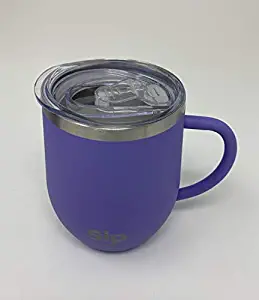 PURPLE Double Walled 18/8 StainlessSteel Insulated Cup, Handle & Lid 12oz- Keeps your Drinks Hot up to 6 hours Cold up to 24hour - Coffee, Tea, Beer, Water, Wine - FREE Silicone Straw & Cleaning Brush