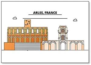 Arles, Roman And Romanesque Monuments Minimalistic Illustration Fridge Magnet