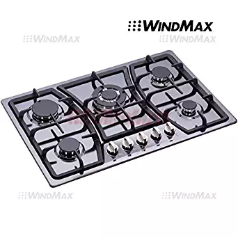 WindMax® 30" Black Titanium Stainless Steel 5 Burner Built-In Stoves Gas Cooktop Cooker