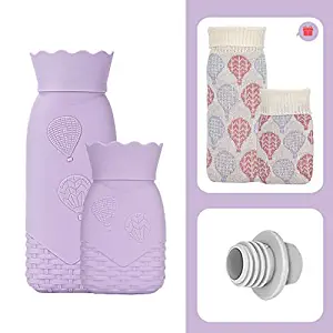 Hot Water Bottle with Knit Cover Microwave Heating Bottle Environmental Silicone Hot Water Bag with Knit Cover Hot & Cold Therapies Gift for Birthday Christmas Valentine's Day 2 Pack