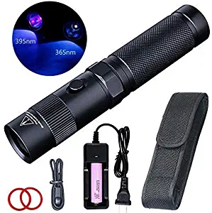 LIGHTFE UV Flashlight 365nm UV Black light UV302D with LG UV LED Source, Black Filter Lens, Max.3000mW high power for UV Glue Curing, Rocks and Mineral Glowing, Pet Urine Detector, AC Leak Detector …