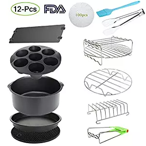 8 Inch XL Air Fryer Accessories 12Pcs for Phillips Cozyna and Secura etc,Fit all 5.3QT - 5.8QT Air Fryer