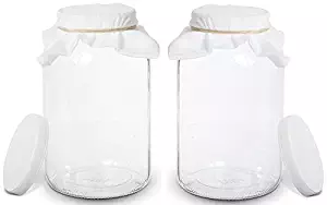 2 Pack - 1 Gallon Glass Wide Mouth Kombucha Brewing Jar - Home Brewing and Fermenting Kit with Cheesecloth Filter, Rubber Band and Plastic Lid - By Kitchentoolz