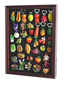 Refrigerator/Souvenir/Sports Magnets Display Case Wall Shadow Box Cabinet (Cherry Finish)